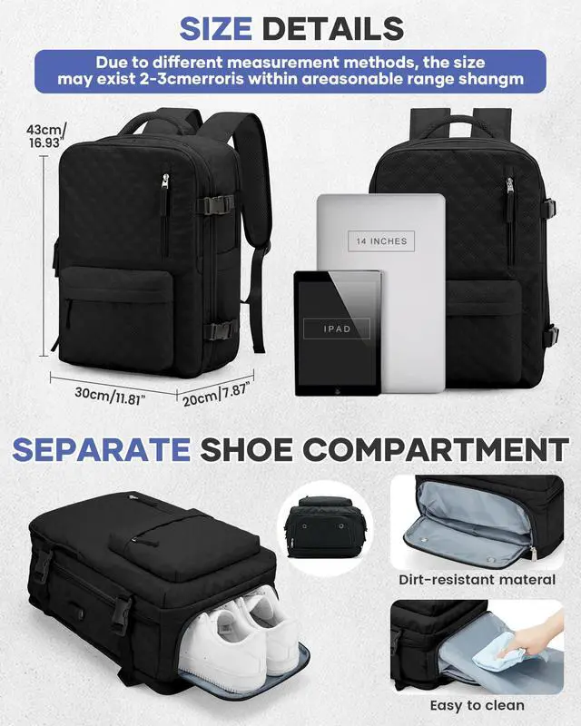 Alt view image 4 of 5 - WONHOX Travel Vacuum Storage Backpack with Air Pump Vacuum Seal Compression Space Saver Bags Clothing Vacpack 18x14x8 inches Travel Bag Carry on Personal item Laptop Work Backpacks Women Men Black