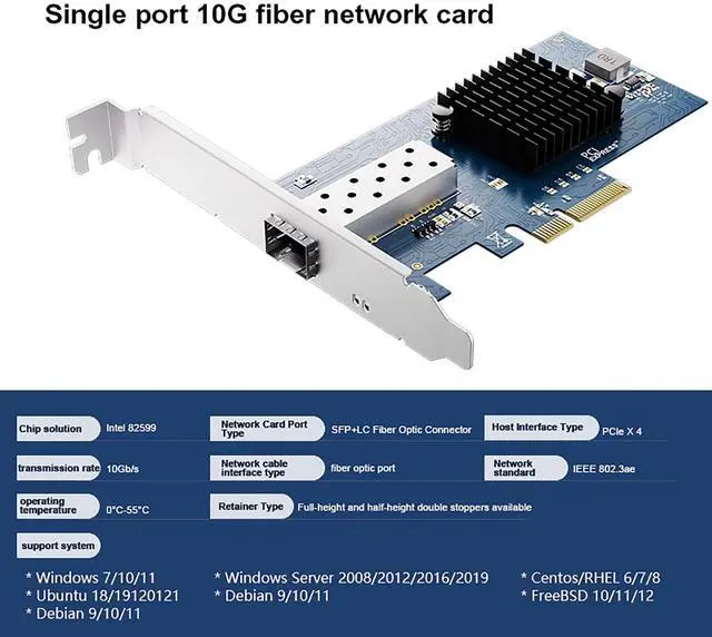 Alt view image 3 of 5 - 10Gb Open SFP+ PCI-e Network Card, with Intel 82599(X520-DA1) Controller, 10Gbps Ethernet Adapter, 10Gbe 10G NIC Card, Support Windows/Windows Server/VMware