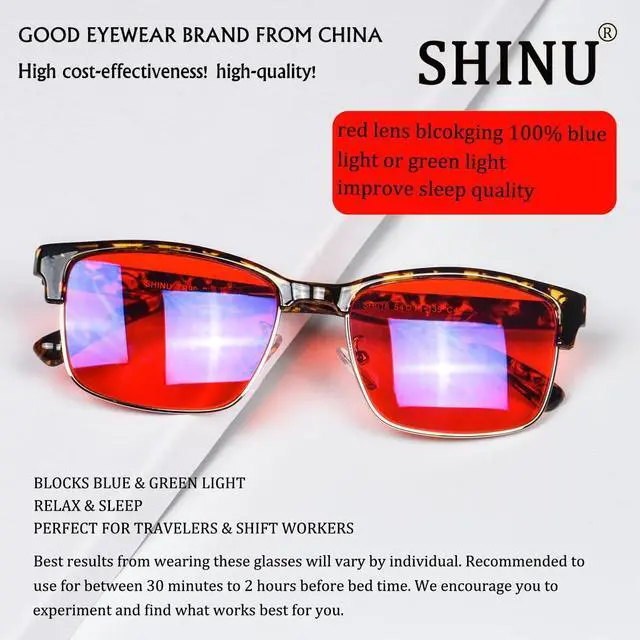 Alt view image 4 of 5 - Blue Ray Glasses for Better Sleep Red Lens Glasses Anti Blue Green Light for Men Eyewear SH018(C4RED)