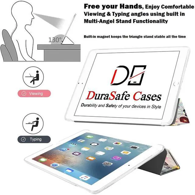 Alt view image 4 of 5 - DuraSafe Cases for iPad 5 2017iPad 6 2018 [iPad 5th 6th ] 9.7 Inch A1893 A1822 A1954 MP252LL/A MPGA2LL/A MRM52LL/A MR702LL/A MR6Y2LL/A Dual Angle Stand Honeycomb Pattern Printed Cover - Yarn Flowers