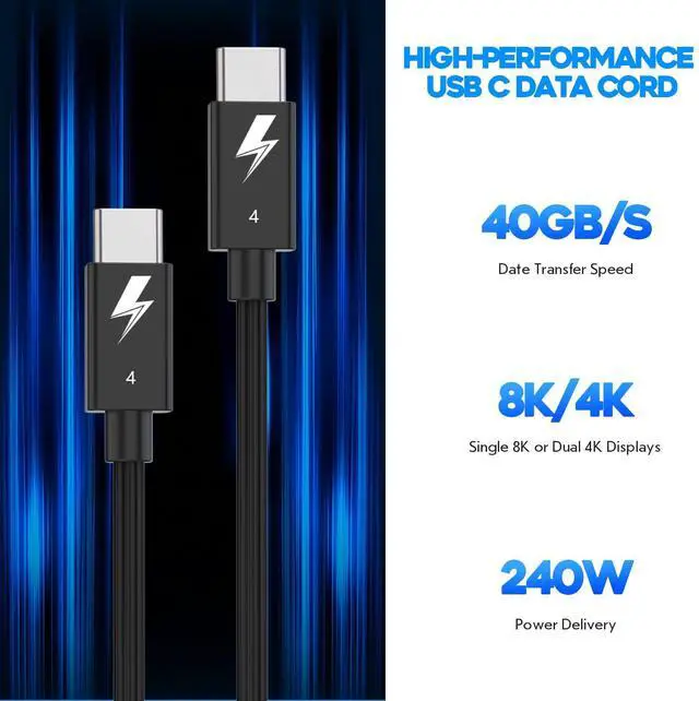 Alt view image 2 of 5 - Thunderbolt 4 Cable,2Pack 6Foot Thunderbolt 4 USB C to USB C Cable,240W Super Fast Charging, 40Gbps Data Transfer, Supports 8K/4K Displays USBC Woven Braided Data Cables for iPhone 16/15,iPad,Mac Book