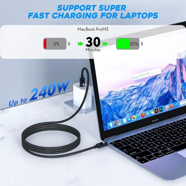 Alt view image 3 of 5 - Thunderbolt 4 Cable,2Pack 6Foot Thunderbolt 4 USB C to USB C Cable,240W Super Fast Charging, 40Gbps Data Transfer, Supports 8K/4K Displays USBC Woven Braided Data Cables for iPhone 16/15,iPad,Mac Book
