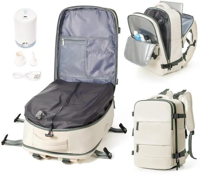 Main image of Vacuum Backpack Travel with Pump, Waterproof Compression Backpack, Airback Personal Item Carry on Backpacks, Vacpack Compression Bags for Seal, Business Travel Backpacks for Women Men(Beige Green)