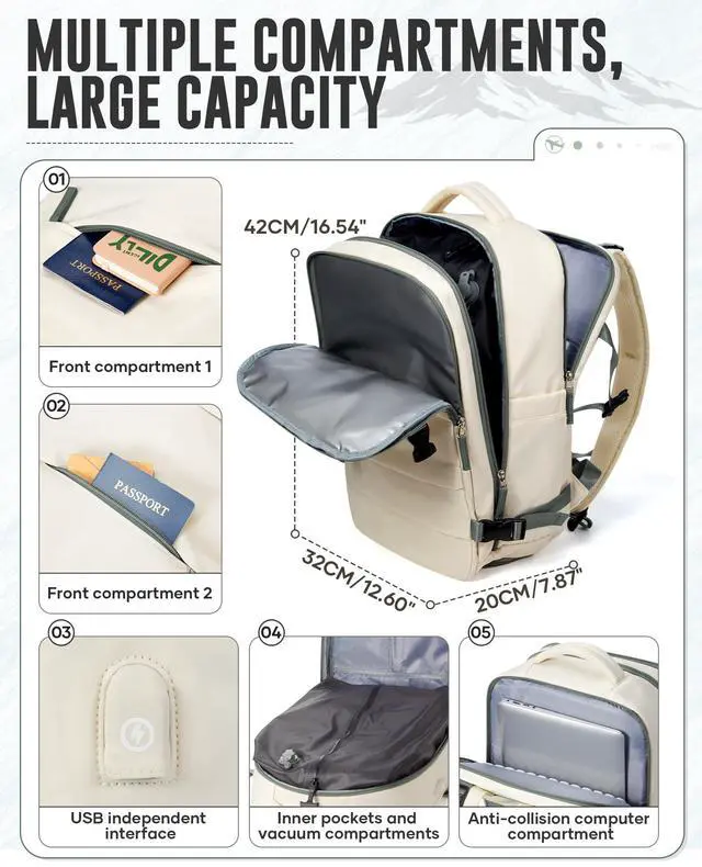 Alt view image 2 of 5 - Vacuum Backpack Travel with Pump, Waterproof Compression Backpack, Airback Personal Item Carry on Backpacks, Vacpack Compression Bags for Seal, Business Travel Backpacks for Women Men(Beige Green)