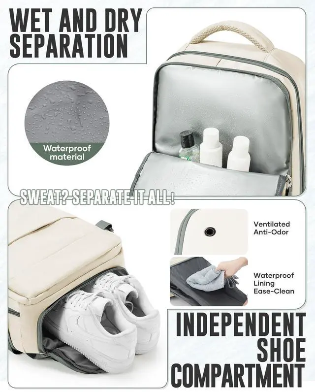 Alt view image 4 of 5 - Vacuum Backpack Travel with Pump, Waterproof Compression Backpack, Airback Personal Item Carry on Backpacks, Vacpack Compression Bags for Seal, Business Travel Backpacks for Women Men(Beige Green)