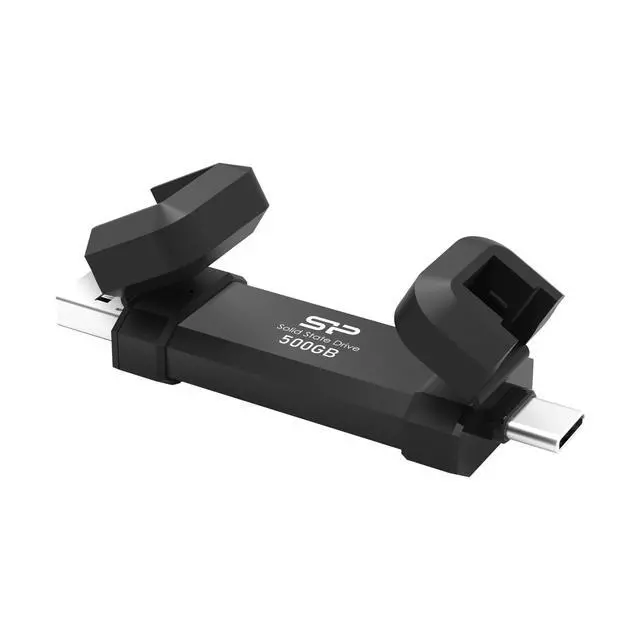 Alt view image 2 of 5 - Silicon Power 500GB DS72 Portable USB 3.2 Gen 2 Type-C/Type-A SSD Solid State Drive Stick (Black)