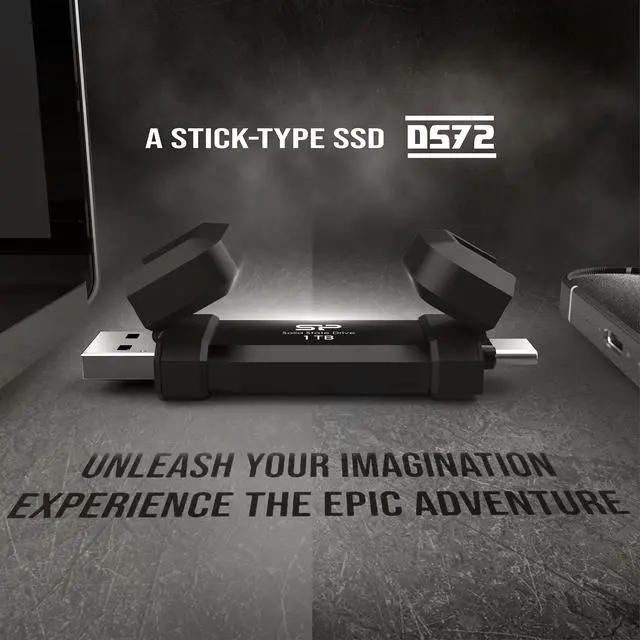 Alt view image 3 of 5 - Silicon Power 500GB DS72 Portable USB 3.2 Gen 2 Type-C/Type-A SSD Solid State Drive Stick (Black)