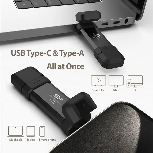 Alt view image 5 of 5 - Silicon Power 500GB DS72 Portable USB 3.2 Gen 2 Type-C/Type-A SSD Solid State Drive Stick (Black)