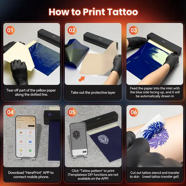 Alt view image 4 of 5 - HPRT Portable Bluetooth Thermal Tattoo Sticker - Wireless Tattoo Stencil Printer with 10 Sheets Printing Paper, DIY Temporary Tattoos for Tattoo Artists& Beginners, USB Rechargeable