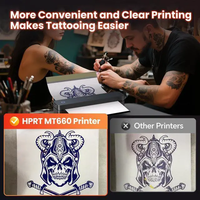 Alt view image 3 of 5 - HPRT Portable Bluetooth Thermal Tattoo Sticker - Wireless Tattoo Stencil Printer with 10 Sheets Printing Paper, DIY Temporary Tattoos for Tattoo Artists& Beginners, USB Rechargeable