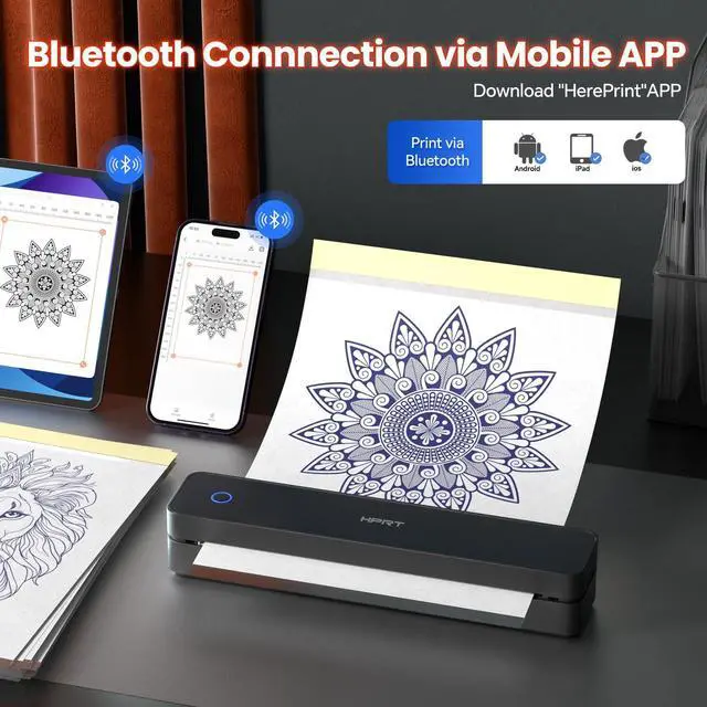 Alt view image 5 of 5 - HPRT Portable Bluetooth Thermal Tattoo Sticker - Wireless Tattoo Stencil Printer with 10 Sheets Printing Paper, DIY Temporary Tattoos for Tattoo Artists& Beginners, USB Rechargeable
