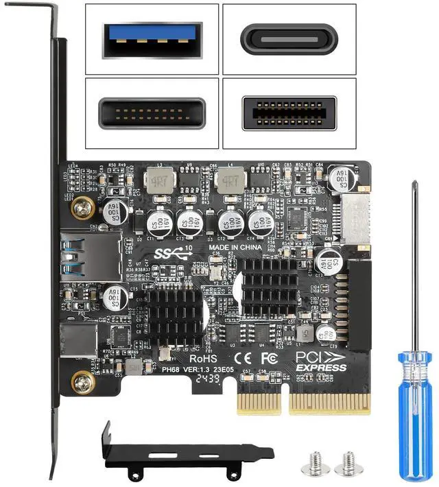 Main image of Jorkar PCIe to USB C 3.2 Gen 2 Expansion Card 10Gbps PCI-E Card with USB-C + Type A + Type-E A-Key Front Panel Add-On Adapter + Internal 19/20 Pin Connector