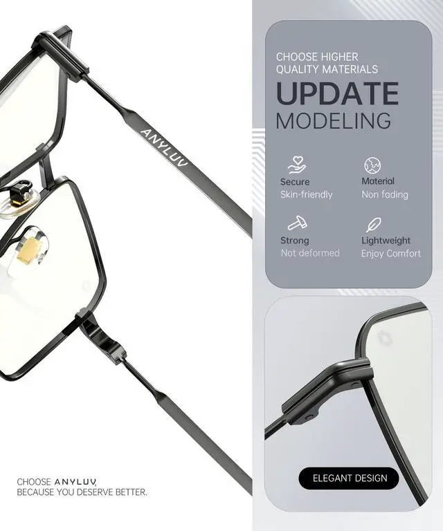 Alt view image 3 of 5 - ANYLUV Blue Light Glasses Men Woman, Classic Business Blue Light Blocking Glasses for Computer Gaming, Lightweight Metal Eyeglasses for Eye Strain Relief Eye Protection