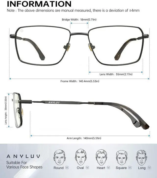Alt view image 4 of 5 - ANYLUV Blue Light Glasses Men Woman, Classic Business Blue Light Blocking Glasses for Computer Gaming, Lightweight Metal Eyeglasses for Eye Strain Relief Eye Protection
