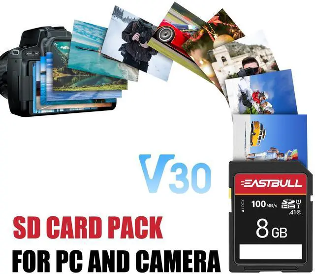 Alt view image 5 of 5 - 5-Pack of SD Card 8GB EASTBULL Class 10 SD Card U1 V30 High-Speed 100MB/s Read SDHC Memory Card for Camera, Full HD Video, with 5 Mini Cases (8 GB, 5 Pack)