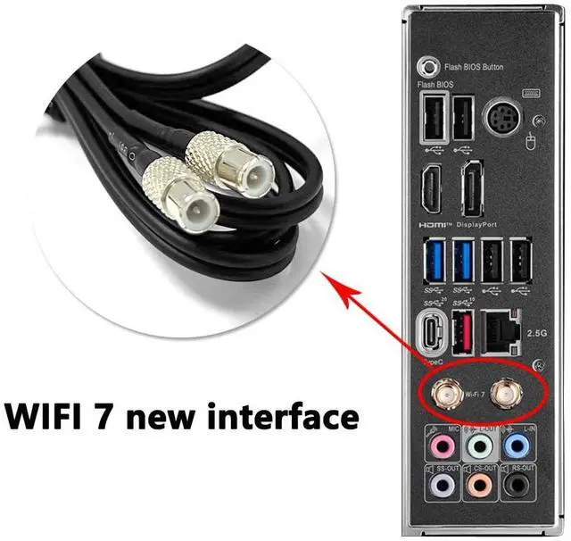 Alt view image 2 of 5 - 2.4/5/6GHz Tri Band WiFi 7 Gaming Motherboard Antenna Cable Replacement for MSI MEG Z890 GODLIKE/ACE,MEG Z790 ACE MAX,MPG Z790 Carbon MAX WiFi II, MAG B860,PRO B850-VC Magnetic Base (Black)