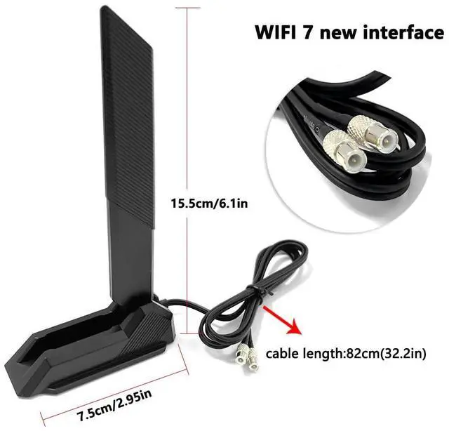 Alt view image 5 of 5 - 2.4/5/6GHz Tri Band WiFi 7 Gaming Motherboard Antenna Cable Replacement for MSI MEG Z890 GODLIKE/ACE,MEG Z790 ACE MAX,MPG Z790 Carbon MAX WiFi II, MAG B860,PRO B850-VC Magnetic Base (Black)