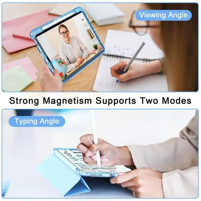 Alt view image 2 of 4 - Sevrok iPad (A16) 11th/10th Generation Case (2025/2022) 10.9 Inch, with Pencil Holder, Soft Leather Trifold Stand Magnetic Smart Cover with Clear TPU Back, Support Touch ID, Auto Wake/Sleep, Blue