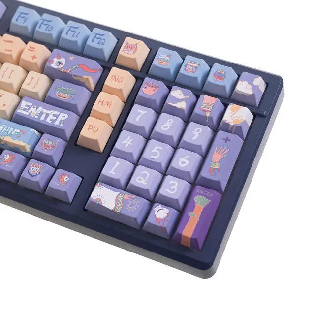 Alt view image 3 of 5 - GK GAMAKAY 139 Keys Modern Keycaps Set, Five-Sided Thermal Sublimation Original Cherry Profile PBT Keycap for 60/61/64/68/75/87/96/104/108 Layout Mechanical Gaming Keyboard (Purple&Yellow)