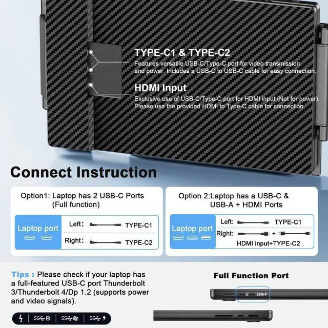 Alt view image 5 of 5 - Laptomo 14'' Triple Portable Monitor for Laptop, 1080P FHD IPS Laptop Monitor Extender, Compatible with Windows, Chrome, Switch