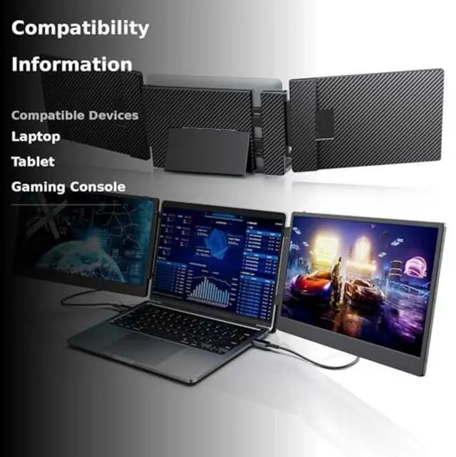 Alt view image 3 of 5 - Laptomo 14'' Triple Portable Monitor for Laptop, 1080P FHD IPS Laptop Monitor Extender, Compatible with Windows, Chrome, Switch