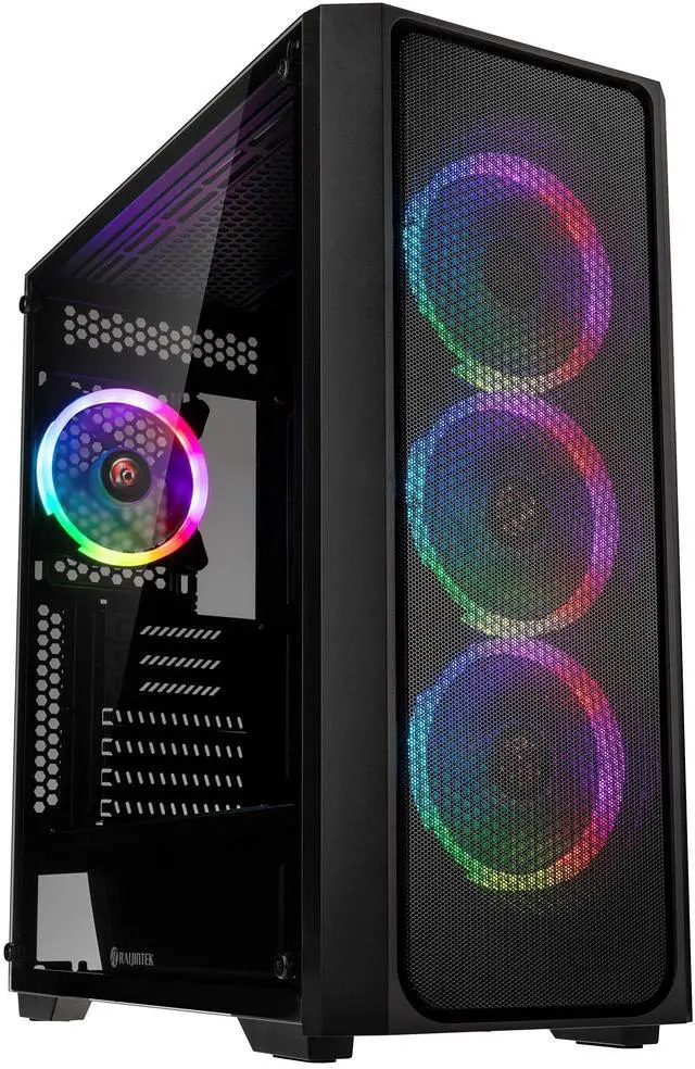Main image of RAIJINTEK PONOS MS4, Mid-Tower PC Case, with Tempered Glass and Front Mesh, EEB M/B, Comes with 4pcs 12025 ARGB Fans, Compatible with Max. 390mm VGA Card, USB3.0 and Magnetic Dust Filters