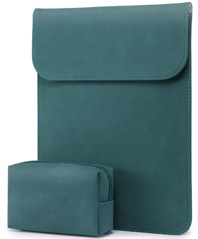 Main image of HYZUO 15-16 Inch Laptop Sleeve for MacBook Pro 16 M4/M3/M2/M1 A3403 A3186 A2991 A2780 2025-2019, MacBook Pro 15 2015-2012 A1398, XPS 15, Faux Suede Leather Case with Accessory Bag, Dark Green