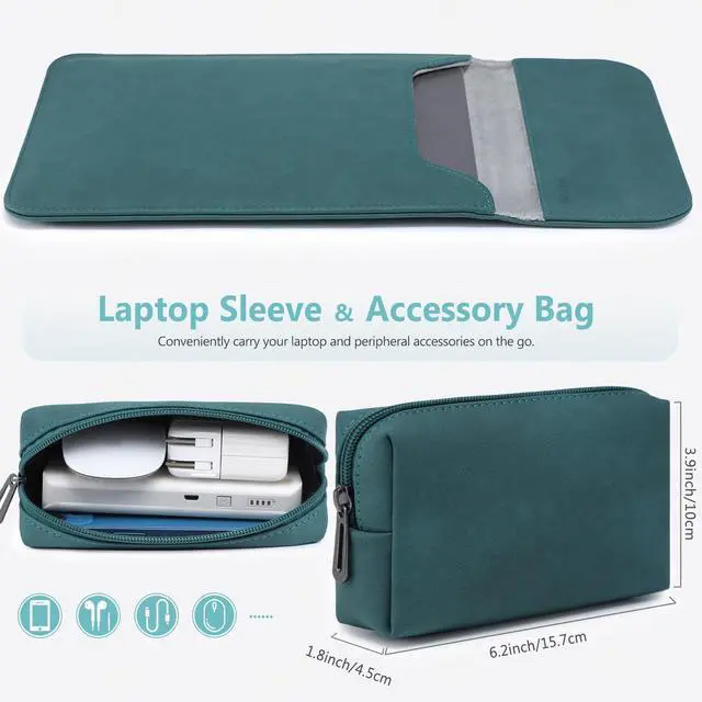 Alt view image 2 of 5 - HYZUO 15-16 Inch Laptop Sleeve for MacBook Pro 16 M4/M3/M2/M1 A3403 A3186 A2991 A2780 2025-2019, MacBook Pro 15 2015-2012 A1398, XPS 15, Faux Suede Leather Case with Accessory Bag, Dark Green