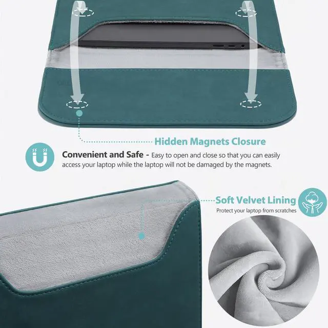 Alt view image 4 of 5 - HYZUO 15-16 Inch Laptop Sleeve for MacBook Pro 16 M4/M3/M2/M1 A3403 A3186 A2991 A2780 2025-2019, MacBook Pro 15 2015-2012 A1398, XPS 15, Faux Suede Leather Case with Accessory Bag, Dark Green