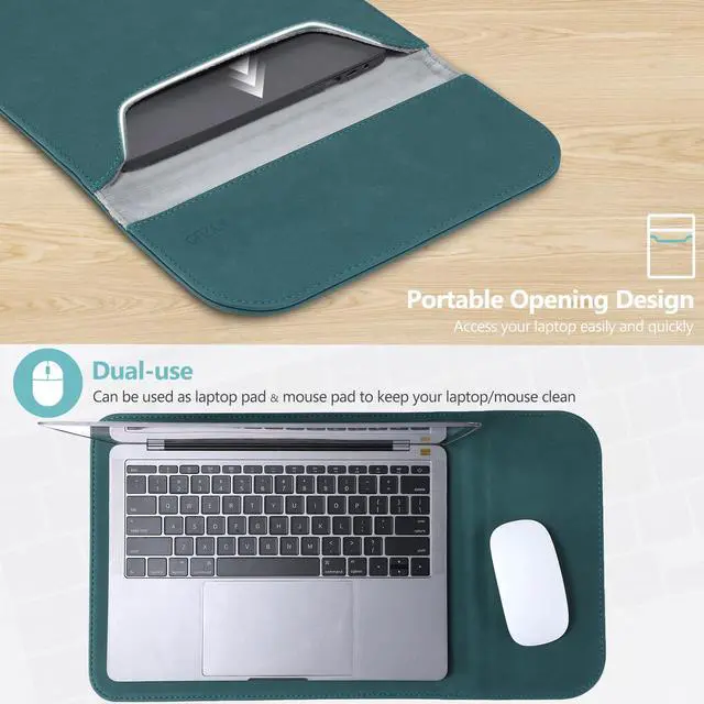 Alt view image 5 of 5 - HYZUO 15-16 Inch Laptop Sleeve for MacBook Pro 16 M4/M3/M2/M1 A3403 A3186 A2991 A2780 2025-2019, MacBook Pro 15 2015-2012 A1398, XPS 15, Faux Suede Leather Case with Accessory Bag, Dark Green