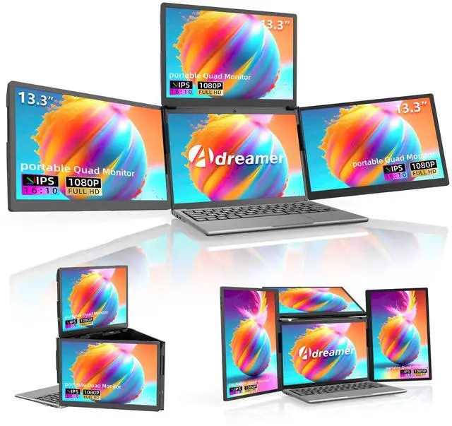 Main image of ADREAMER 13.3" Triple Screen Laptop Monitor Extender, Detachable 3 Monitor for 11.6"-16", FHD 1200P IPS, Multi Screen Laptop Attachment, Compatible with Wins/MacOS(M1/M2/M3).
