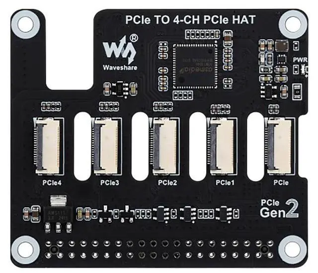 Main image of PCIe to 4-CH PCIe HAT Adapter Board, Compatible for Raspberry Pi 5, PCIe Gen2 Expansion Module with 4 FFC Connectors, Supports Multiple PCIe HAT Stacking for Raspberry Pi 5 Projects
