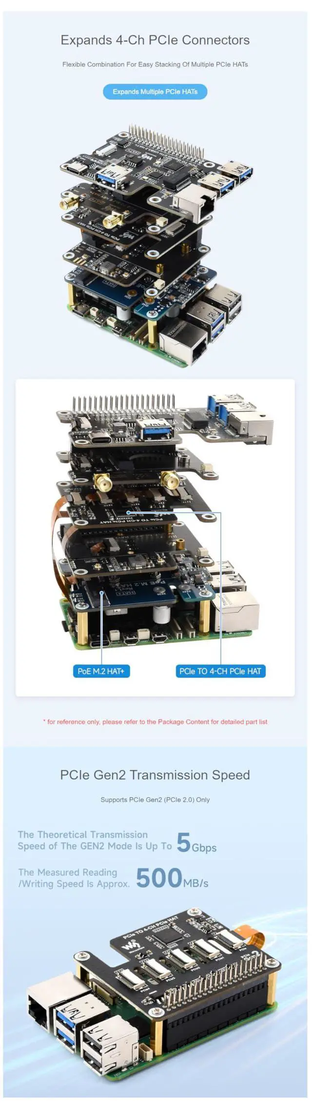 Alt view image 5 of 5 - PCIe to 4-CH PCIe HAT Adapter Board, Compatible for Raspberry Pi 5, PCIe Gen2 Expansion Module with 4 FFC Connectors, Supports Multiple PCIe HAT Stacking for Raspberry Pi 5 Projects
