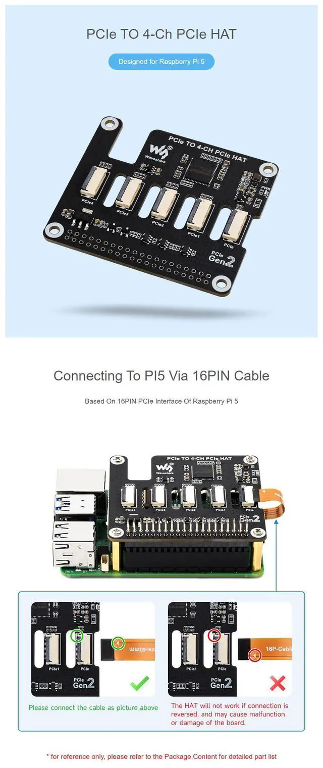 Alt view image 4 of 5 - PCIe to 4-CH PCIe HAT Adapter Board, Compatible for Raspberry Pi 5, PCIe Gen2 Expansion Module with 4 FFC Connectors, Supports Multiple PCIe HAT Stacking for Raspberry Pi 5 Projects