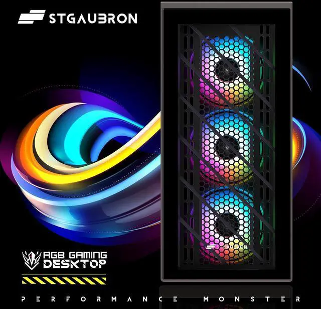 Alt view image 2 of 5 - STGAubron Gaming PC Desktop Computer, Intel Core i7 8th Gen up to 4.1G, Radeon RX 590 8G, 32G DDR4, 1TB SSD, WiFi 6, BT 5.2, RGB Fan x4, Windows 11 Home