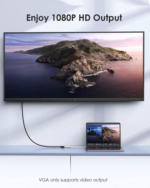 Alt view image 2 of 5 - LENTION USB C to VGA Adapter, Type C VGA Cable Converter for 2025-2016 MacBook Pro 13/15/16, New iPad/Surface/Mac Air, Stable Driver Certified (CB-CU606, Sliver)