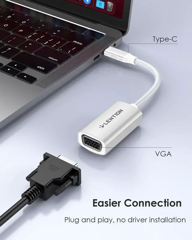 Alt view image 3 of 5 - LENTION USB C to VGA Adapter, Type C VGA Cable Converter for 2025-2016 MacBook Pro 13/15/16, New iPad/Surface/Mac Air, Stable Driver Certified (CB-CU606, Sliver)