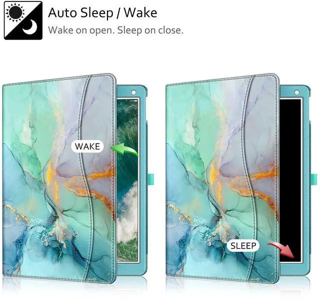 Alt view image 3 of 5 - Fintie Multi-Angle Case, 2017/2015 iPad Pro 12.9 inch (Old Model) 1st & 2nd Gen Case - [Corner Protection] Folio Stand Cover with Pencil Holder & Pocket, Auto Wake/Sleep, Emerald Marble