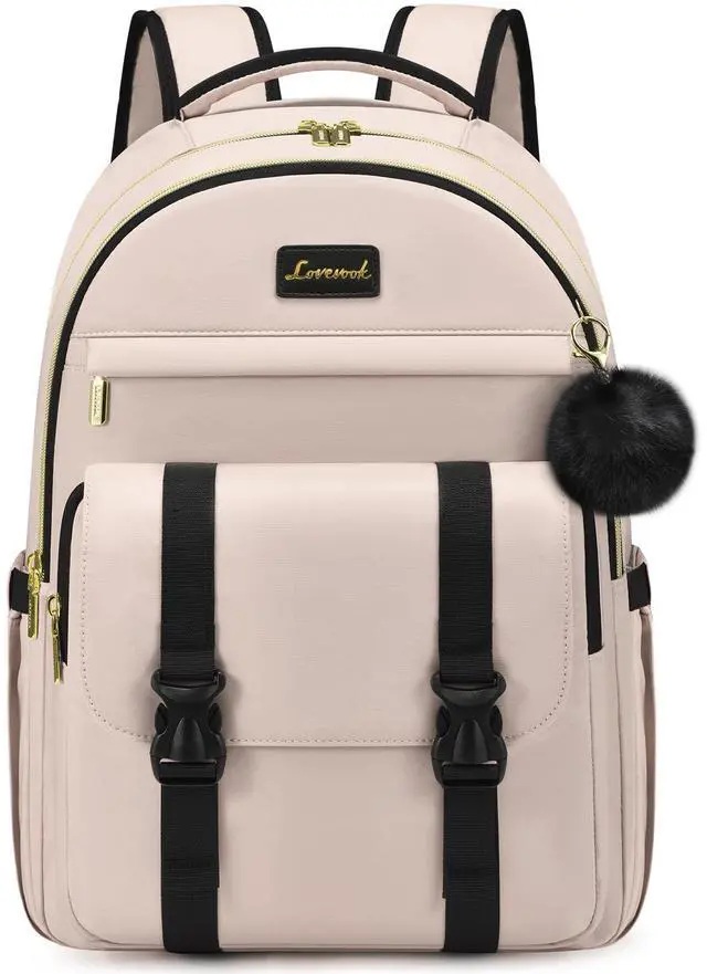 Main image of LOVEVOOK School Backpack for Teen Girls, Student Backpack Purse for 14-16 Teenage, Cute Kid Bookbag, Back to School Backpacks Fit 15.6 Inch Laptop, Large College Travel Bag, Nude