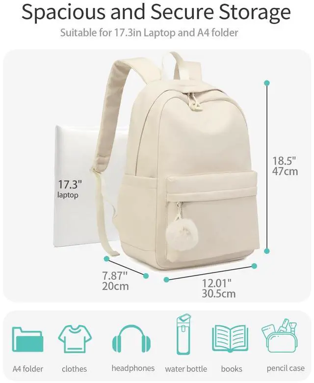 Alt view image 3 of 5 - CLOKARS Teen Girls Backpack, 17.3in Laptop Backpack Women Cute Bookbag for Elementary Middle High School Lightweight Travel Bag, Beige