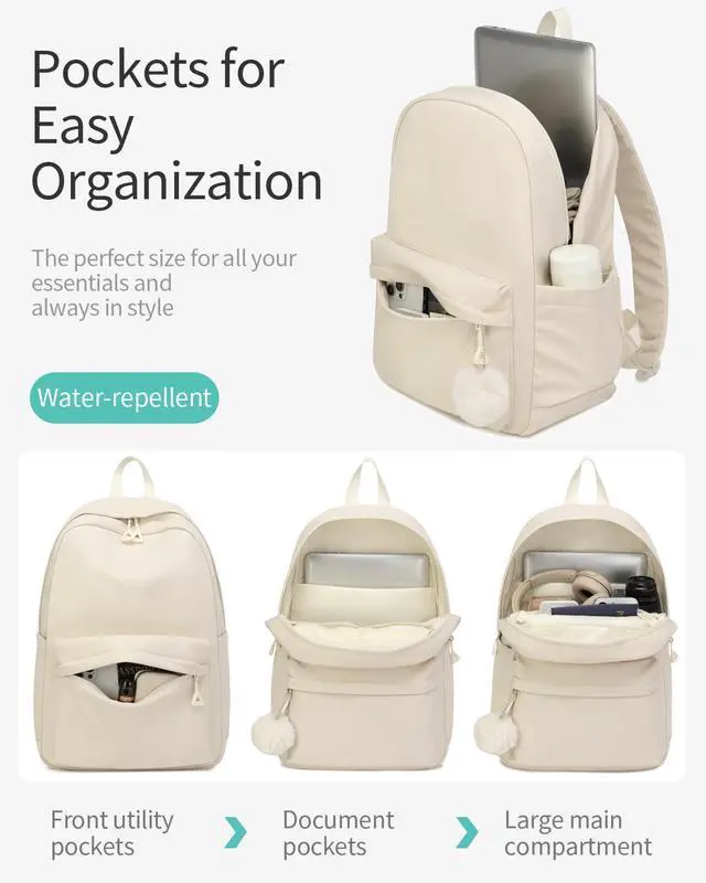 Alt view image 4 of 5 - CLOKARS Teen Girls Backpack, 17.3in Laptop Backpack Women Cute Bookbag for Elementary Middle High School Lightweight Travel Bag, Beige