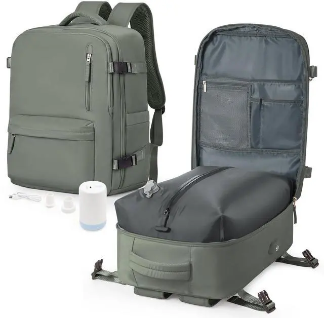 Main image of winspansy Large Storage Vacuum Compression Travel Backpack Seal Bags with Pump Clothing 18x14x8 Personal Item Work Carry on Business Vacpack College Laptop Backpack for Women Men Dark Green