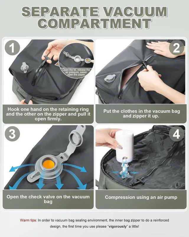 Alt view image 2 of 5 - winspansy Large Storage Vacuum Compression Travel Backpack Seal Bags with Pump Clothing 18x14x8 Personal Item Work Carry on Business Vacpack College Laptop Backpack for Women Men Dark Green