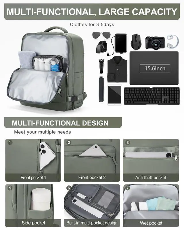 Alt view image 5 of 5 - winspansy Large Storage Vacuum Compression Travel Backpack Seal Bags with Pump Clothing 18x14x8 Personal Item Work Carry on Business Vacpack College Laptop Backpack for Women Men Dark Green