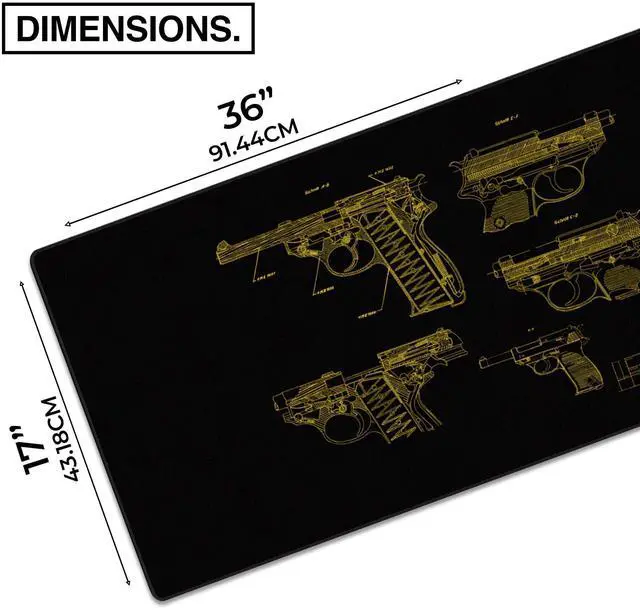 Alt view image 2 of 5 - MPCO. Blueprints Large Gaming Desk Pad - 36" x 17" Aeroglyde Fabric Pistol 38  Black/Yellow Desk Mats - Non-Slip, Washable, Smooth Glide for Precision Gaming & Work