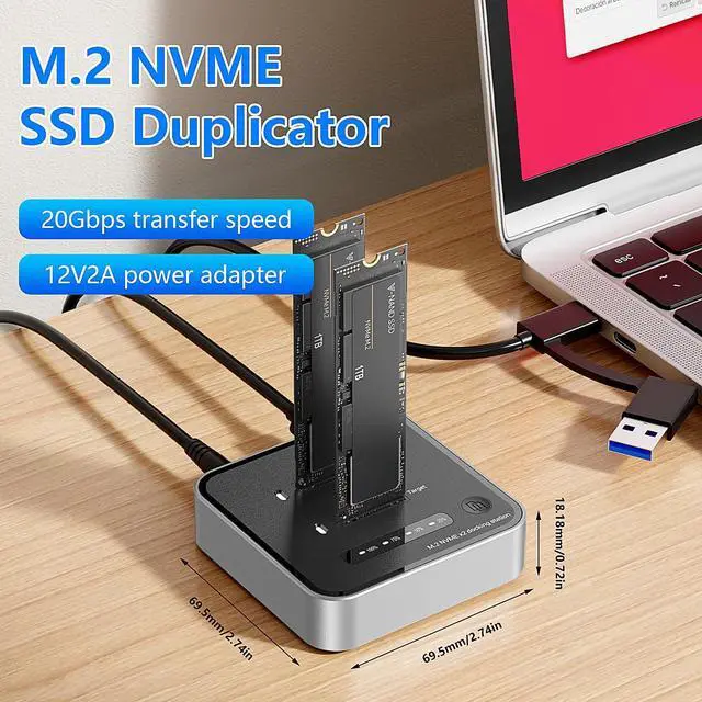 Alt view image 2 of 5 - MiliPow Dual-Bay M.2 NVMe SSD Enclosure, Offline Clone SSD Duplicator, 20Gbps Read/Write Expansion SSD Reader NVMe Enclosure, Tool-Free, Up to 8TB
