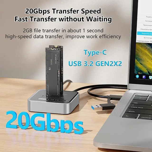 Alt view image 4 of 5 - MiliPow Dual-Bay M.2 NVMe SSD Enclosure, Offline Clone SSD Duplicator, 20Gbps Read/Write Expansion SSD Reader NVMe Enclosure, Tool-Free, Up to 8TB