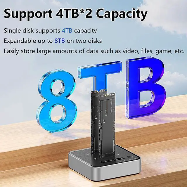 Alt view image 5 of 5 - MiliPow Dual-Bay M.2 NVMe SSD Enclosure, Offline Clone SSD Duplicator, 20Gbps Read/Write Expansion SSD Reader NVMe Enclosure, Tool-Free, Up to 8TB