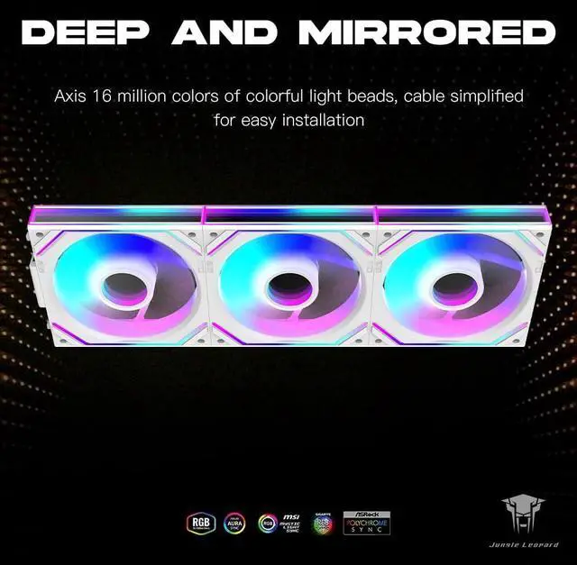 Alt view image 3 of 5 - Jungle Leopard Interstellar V2 120mm PC Reverse Blade Case Fan Infinity Mirror Module Daisy-Chain ARGB Fan Triple Pack with Controller Suitable for Computer Case & 360mm AIO Cooler(White-3pack)