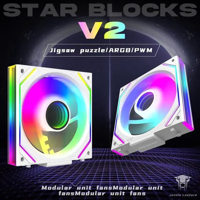 Alt view image 2 of 5 - Jungle Leopard Interstellar V2 120mm PC Reverse Blade Case Fan Infinity Mirror Module Daisy-Chain ARGB Fan Triple Pack with Controller Suitable for Computer Case & 360mm AIO Cooler(White-3pack)